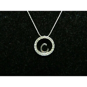 KR Signed Silver Tone CZ Cubic Zirconia "C" Ch
